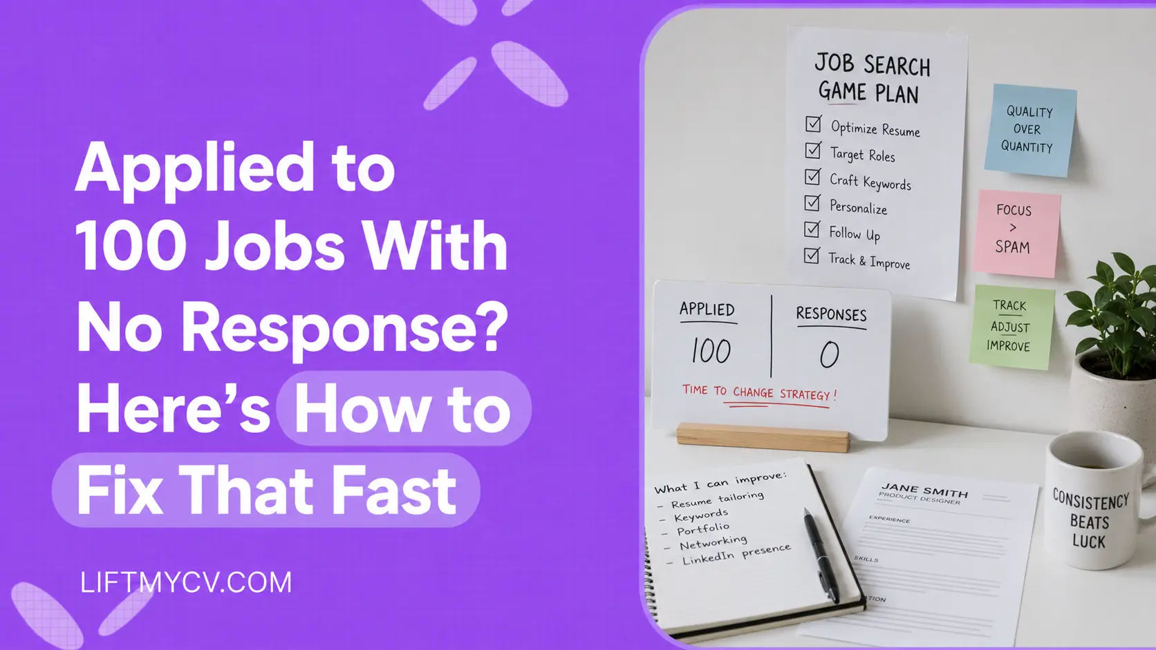 Job seeker reviewing why 100 applications received no response