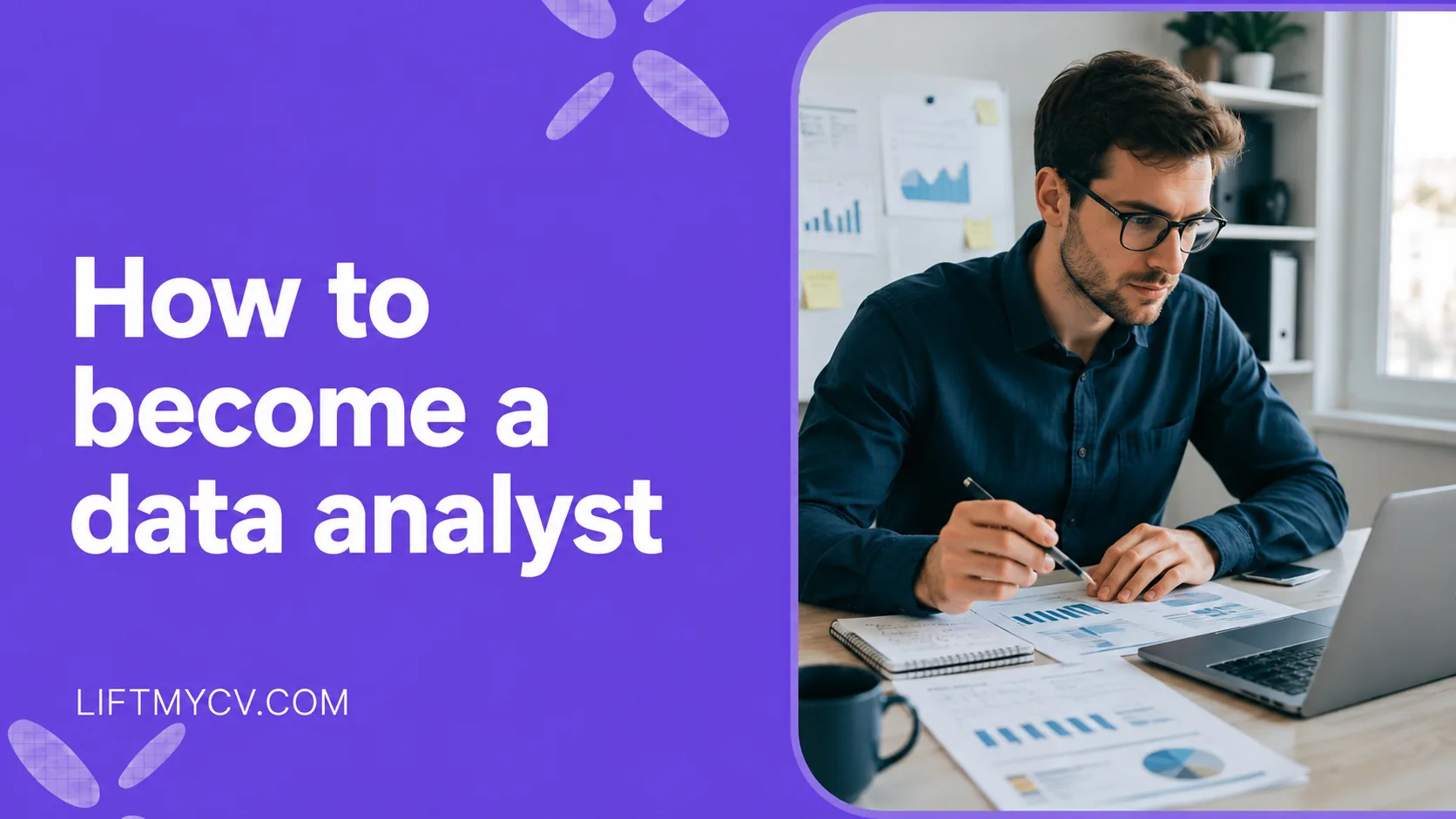 How to become a data analyst reviewing charts and dashboards on a laptop