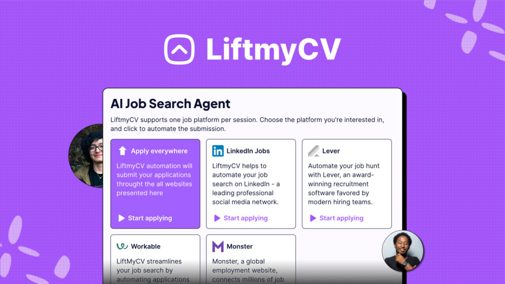 Screenshot shows LiftmyCV with AI auto-apply feature