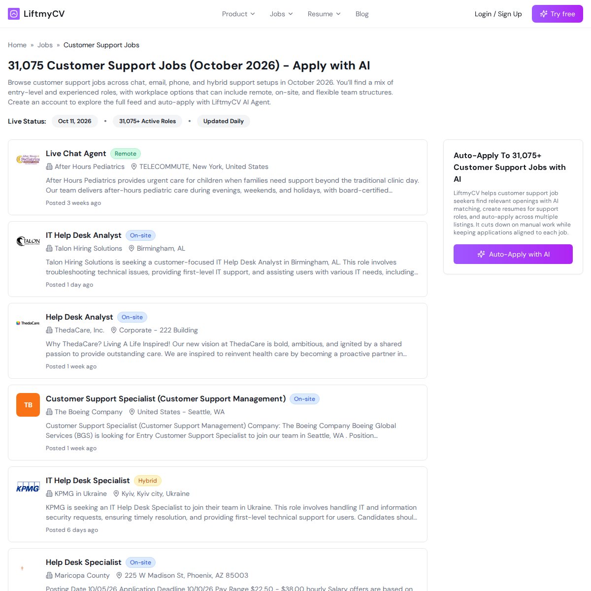 31,106 Customer Support Jobs (October 2026) - Apply with AI
