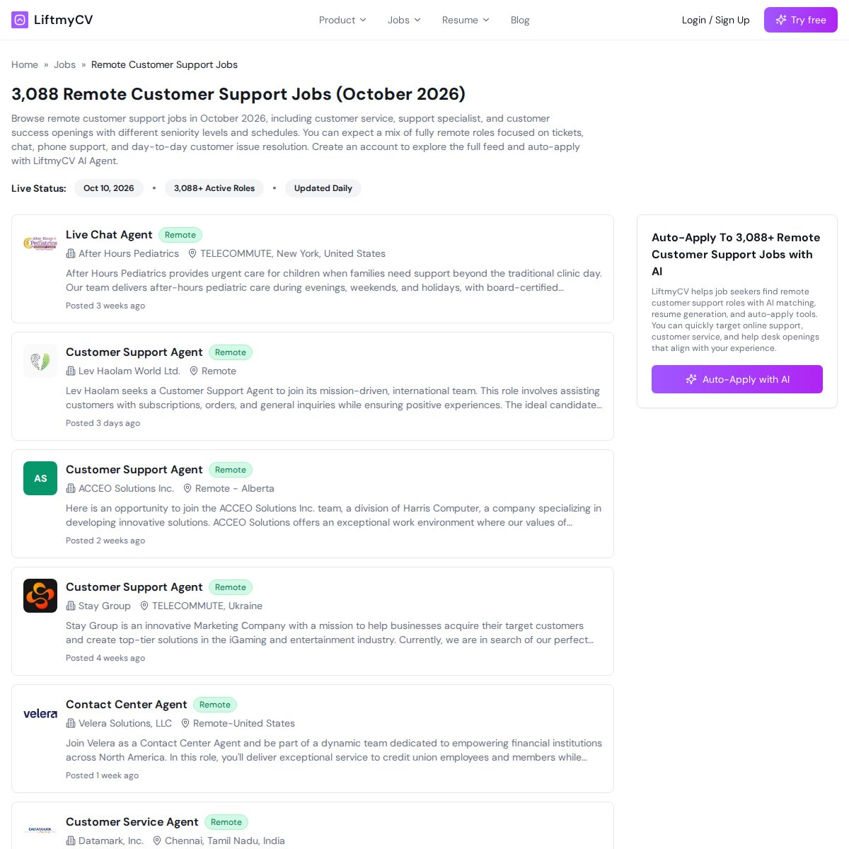 3,085 Remote Customer Support Jobs (October 2026)