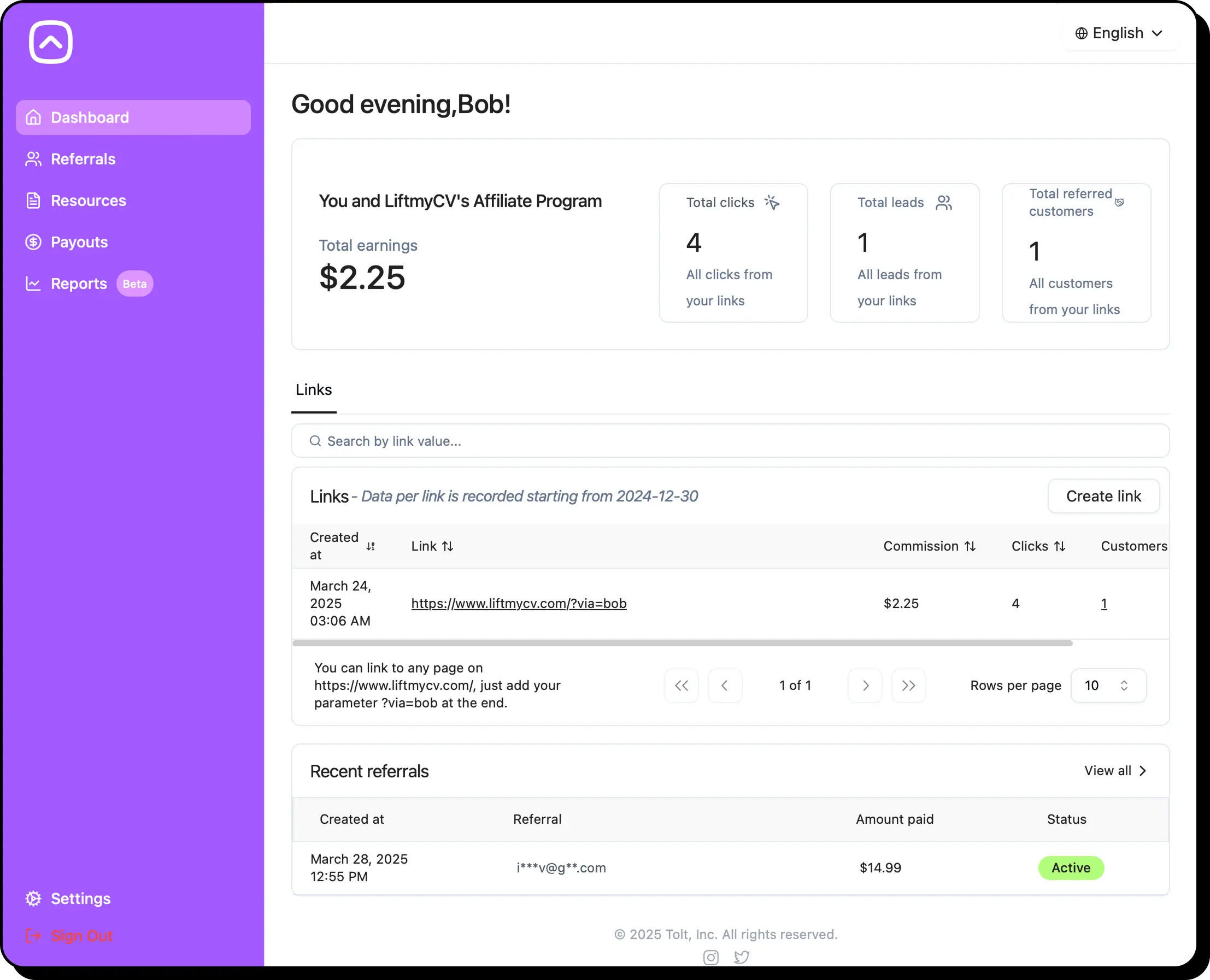 affiliate marketing program by liftmycv powered by tolt io