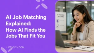 Job seeker using an AI job matching tool that scores roles by fit