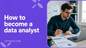 How to become a data analyst reviewing charts and dashboards on a laptop